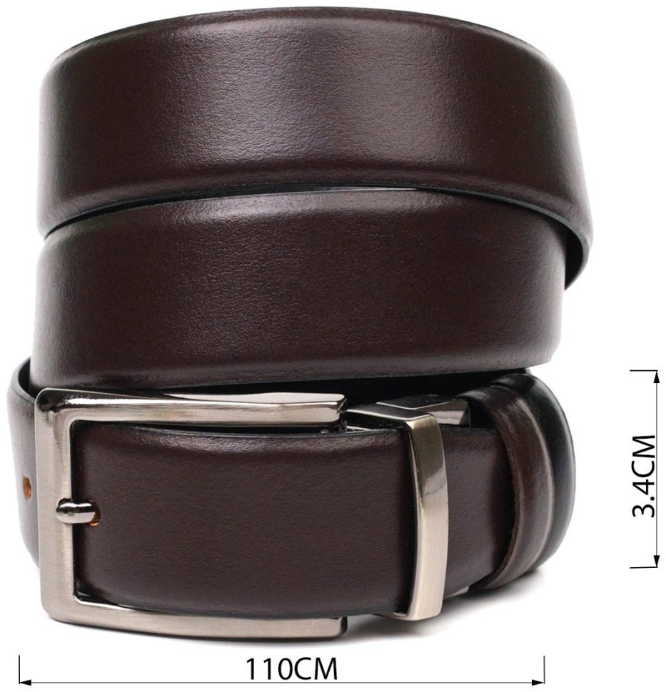 Двусторонний кожаный мужской ремень под брюки с классической пряжкой BOND 2422072 modnotak фото №7