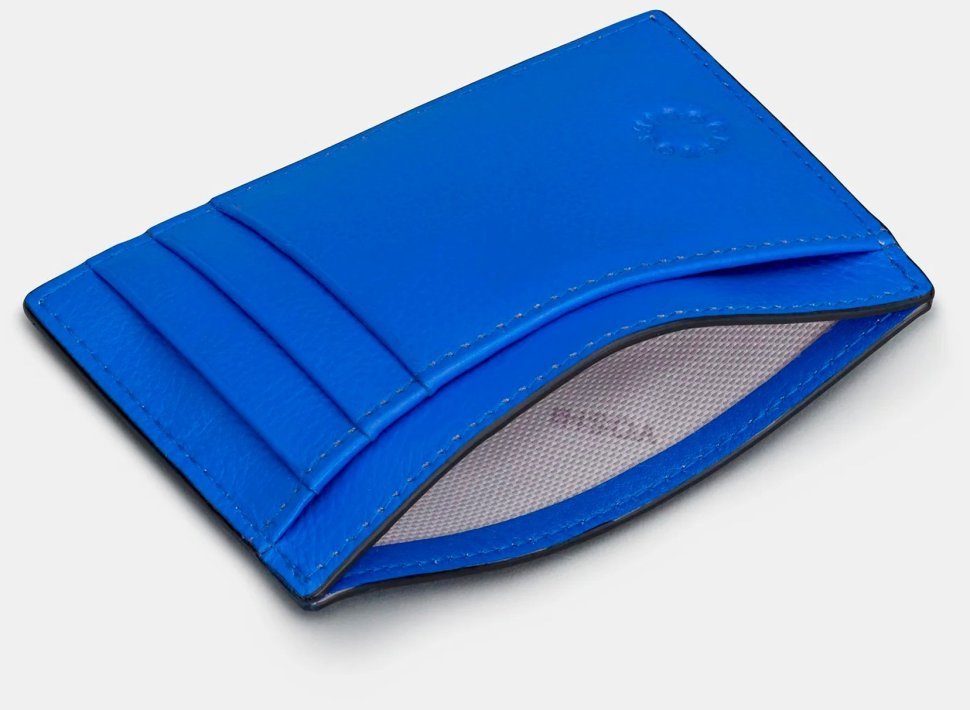 Женский кожаный кардхолдер с RFID защитой и прозрачным окошком для ID документа Yoshi 94389 синего цвета modnotak фото №4