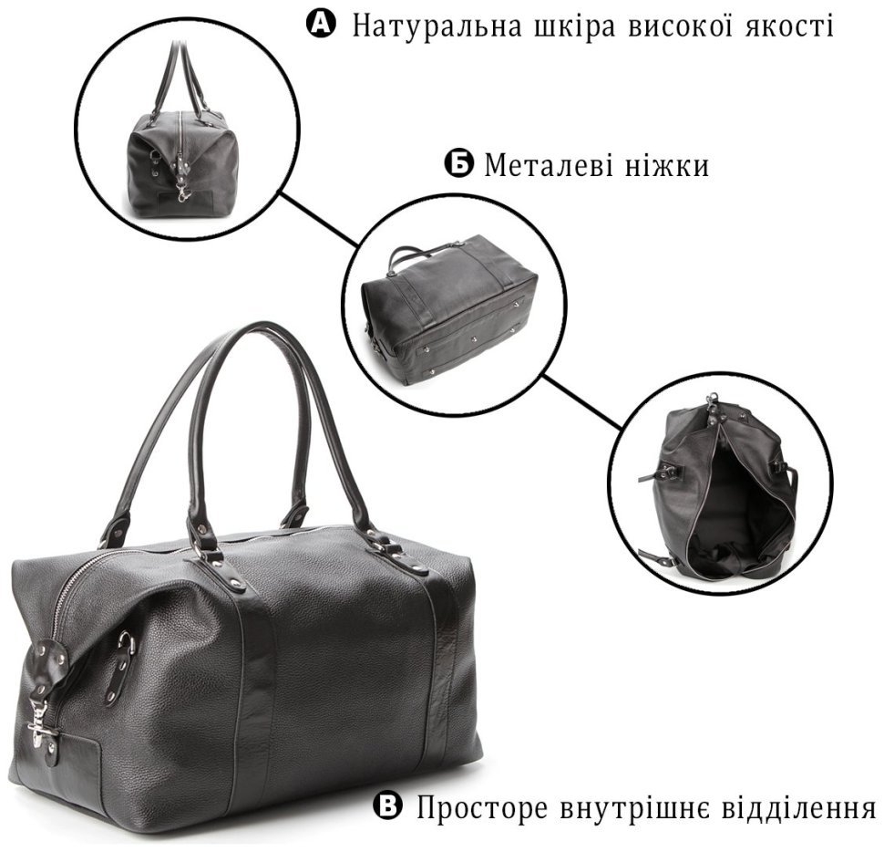 Черная большая дорожная сумка из натуральной кожи флотар SHVIGEL (00881) modnotak фото №9