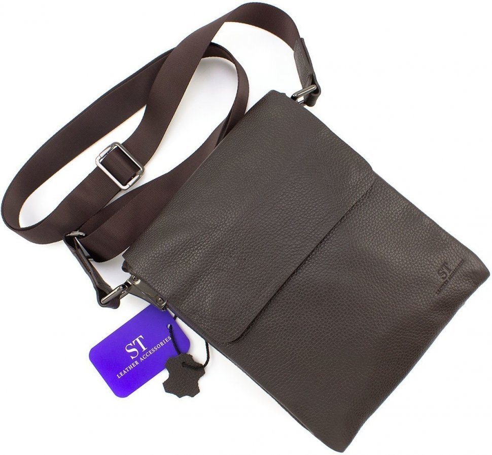 Кожаная мужская сумка коричневого цвета с клапаном Leather Collection (11117)