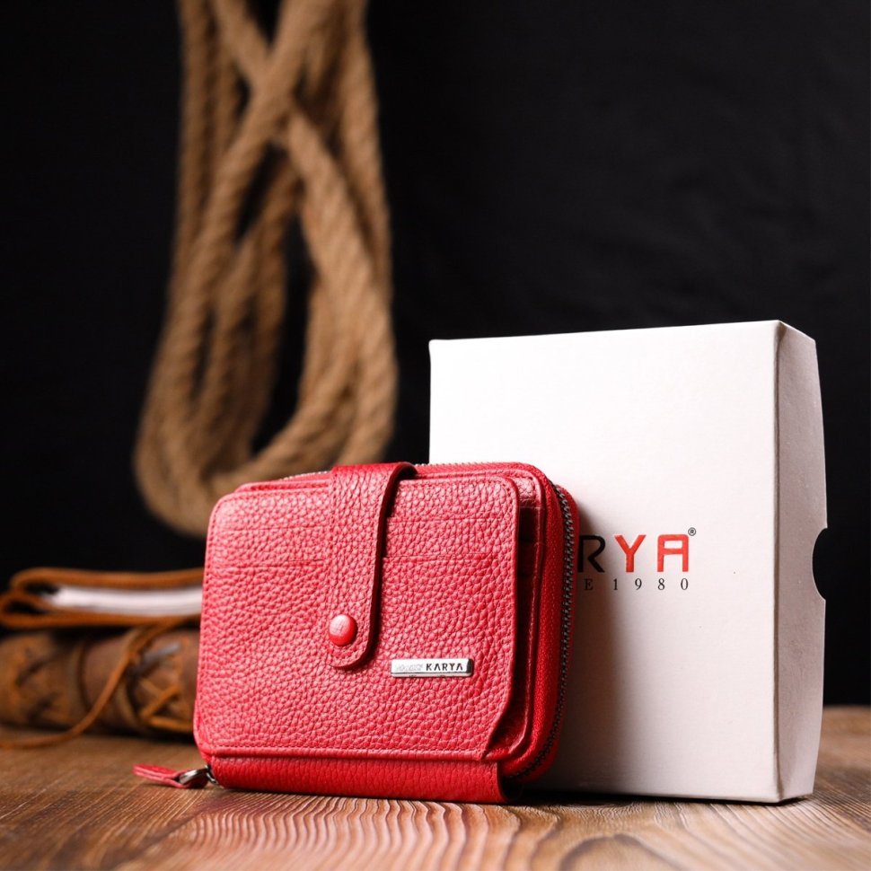 Червоний жіночий гаманець із натуральної фактурної шкіри KARYA (2420975)