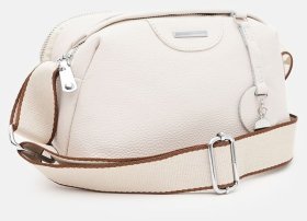 Компактная женская сумка кросс-боди из натуральной фактурной кожи белого цвета Borsa Leather 94689