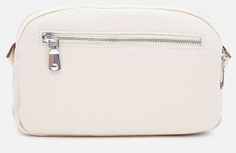 Компактная женская сумка кросс-боди из натуральной фактурной кожи белого цвета Borsa Leather 94689 modnotak фото №3