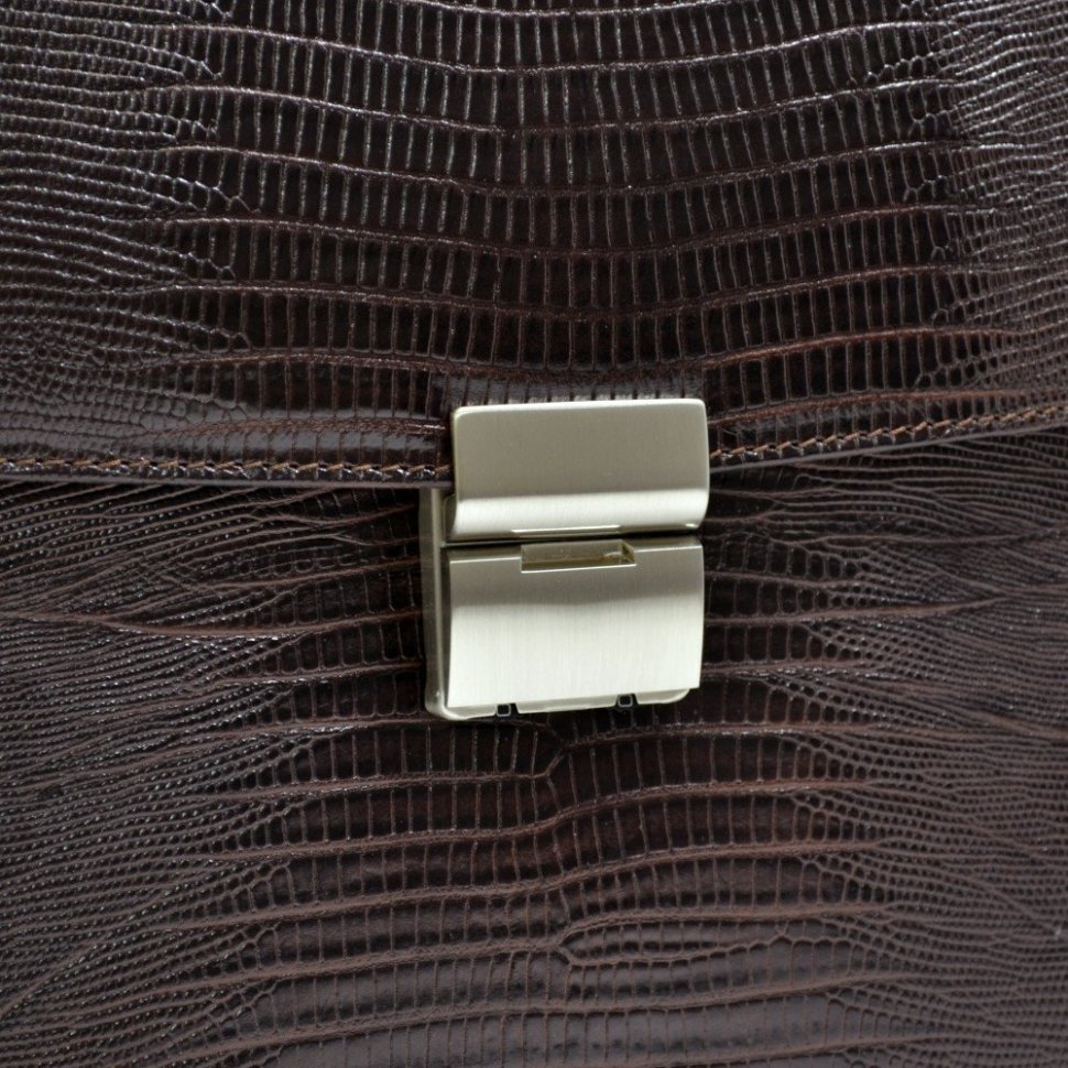 Большой коричневый портфель из натуральной кожи с тиснением Desisan (206-142)