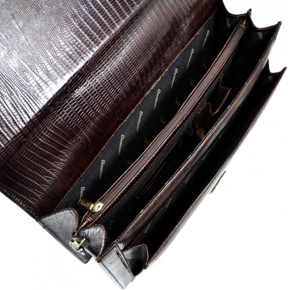 Великий коричневий портфель з натуральної шкіри з тисненням Desisan (206-142)