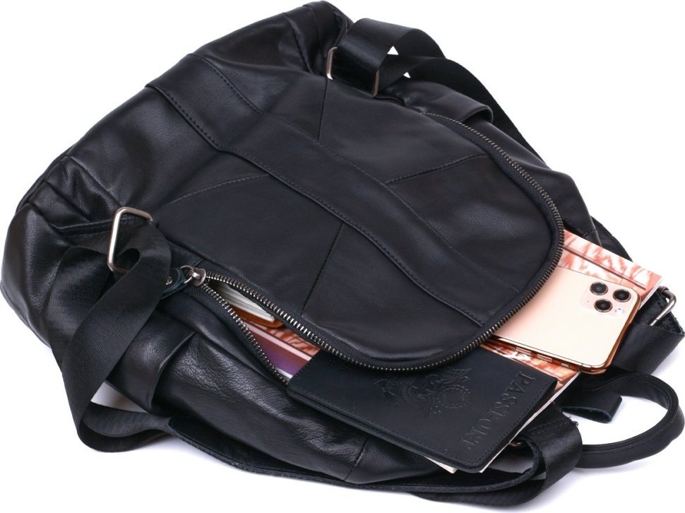 Шкіряний жіночий рюкзак у чорному кольорі середнього розміру Vintage (20374)