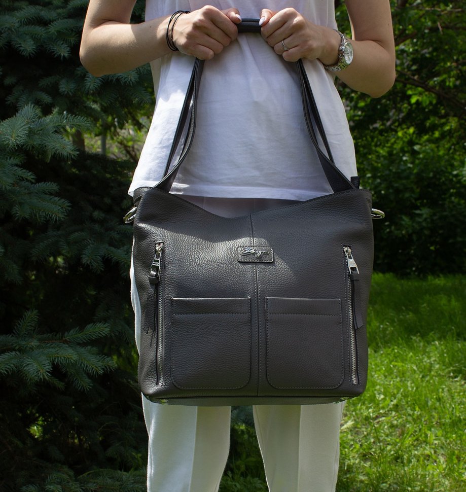 Велика жіноча сумка із фактурної шкіри в сірому кольорі KARYA (21022)