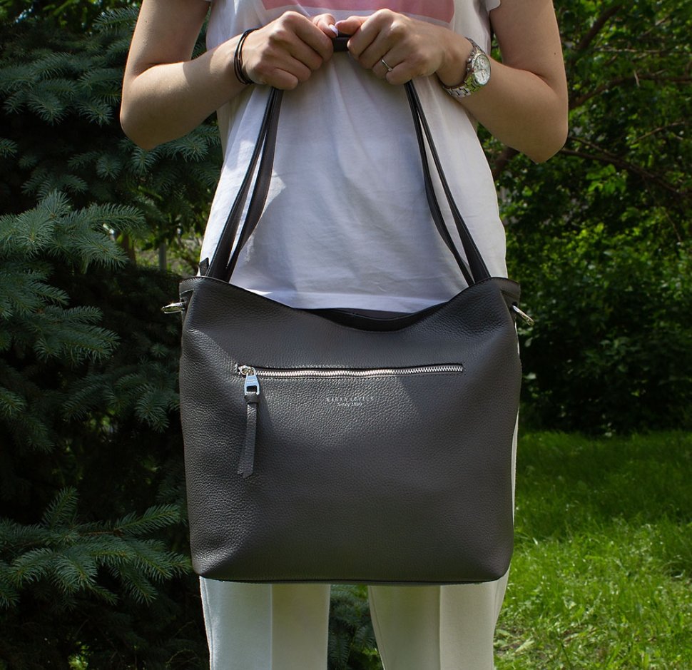 Велика жіноча сумка із фактурної шкіри в сірому кольорі KARYA (21022)