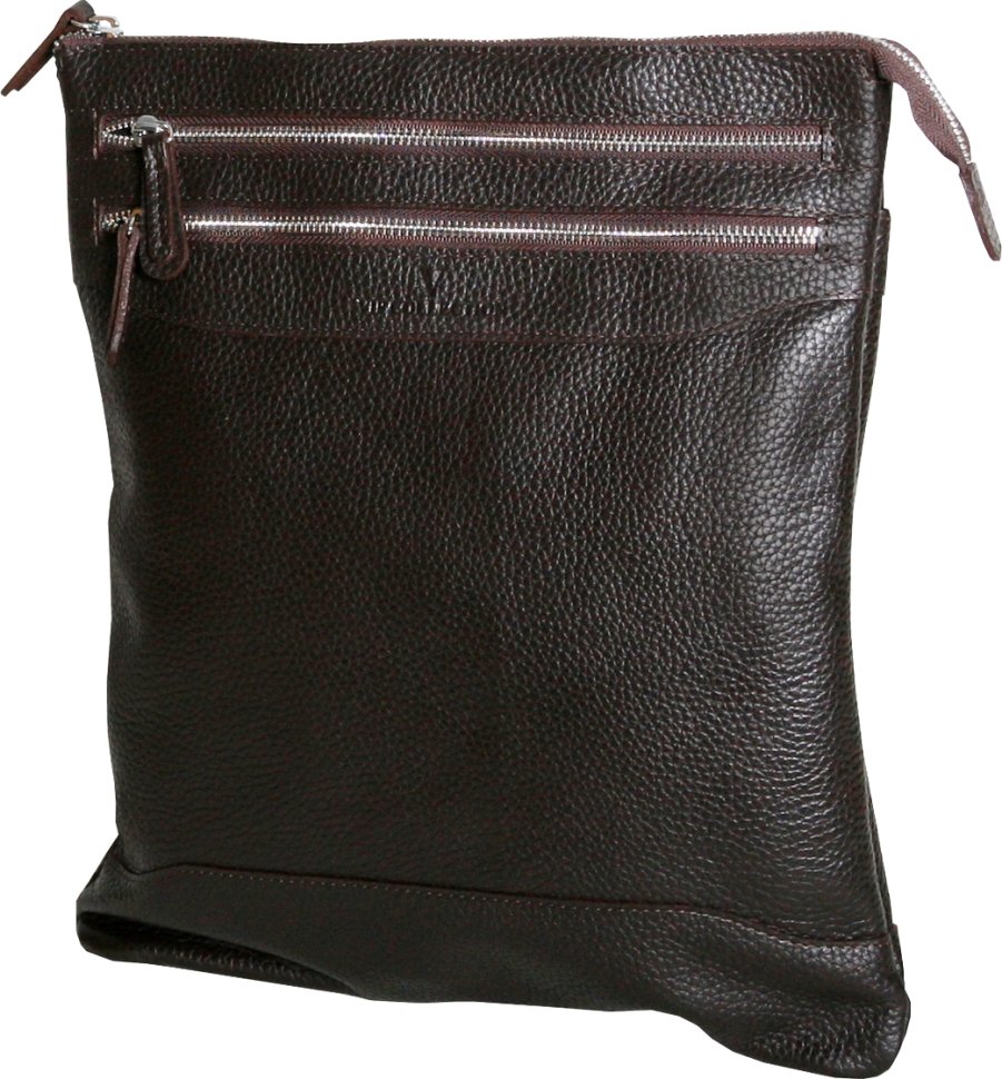 Вертикальная мужская сумка из коричневой кожи с плечевым ремнем Vip Collection (21092)