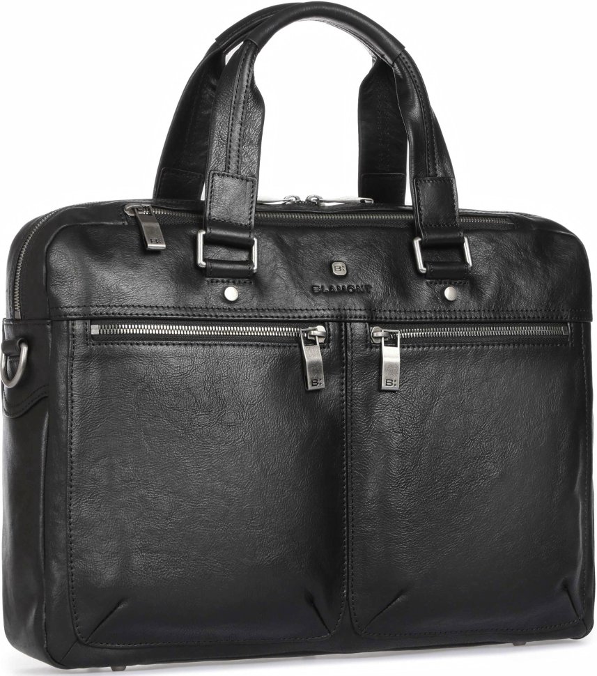 Ділова чоловіча сумка преміальної якості із натуральної чорної шкіри Blamont (21488)