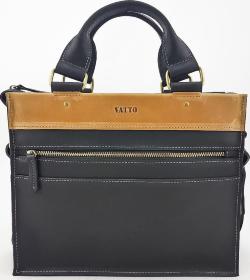 Мужская деловая сумка из кожи Крейзи черная с желтым VATTO (11731)