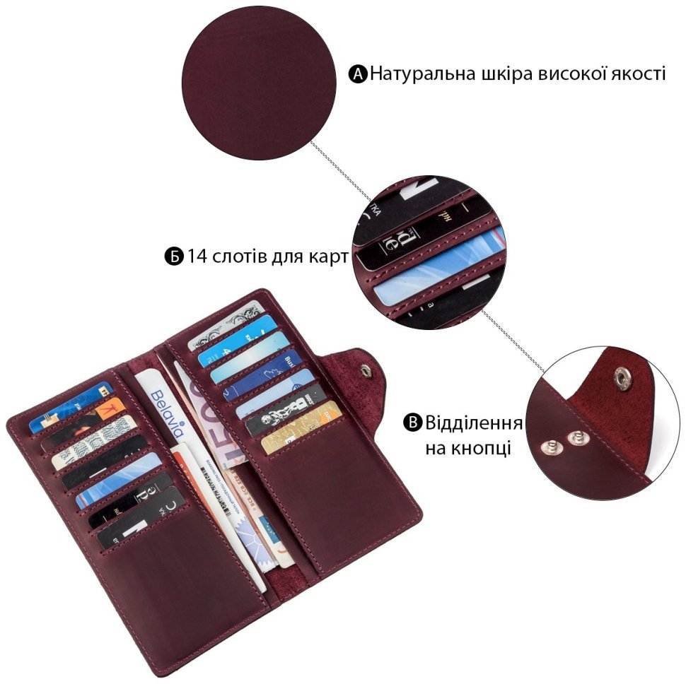 Женский купюрник из натуральной кожи крейзи хорс в марсаловом цвете SHVIGEL (2416166) modnotak фото №12