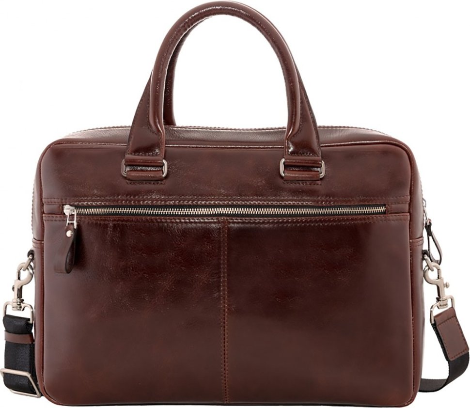 Стильная мужская сумка под ноутбук из гладкой кожи темно-коричневого цвета Issa Hara (21186)