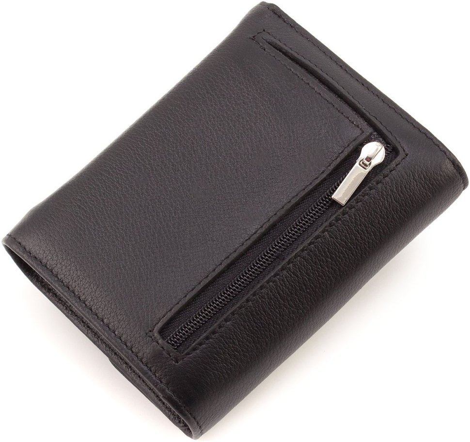 Женский кошелек из фактурной кожи черного цвета с фиксацией на магнит ST Leather 1767289