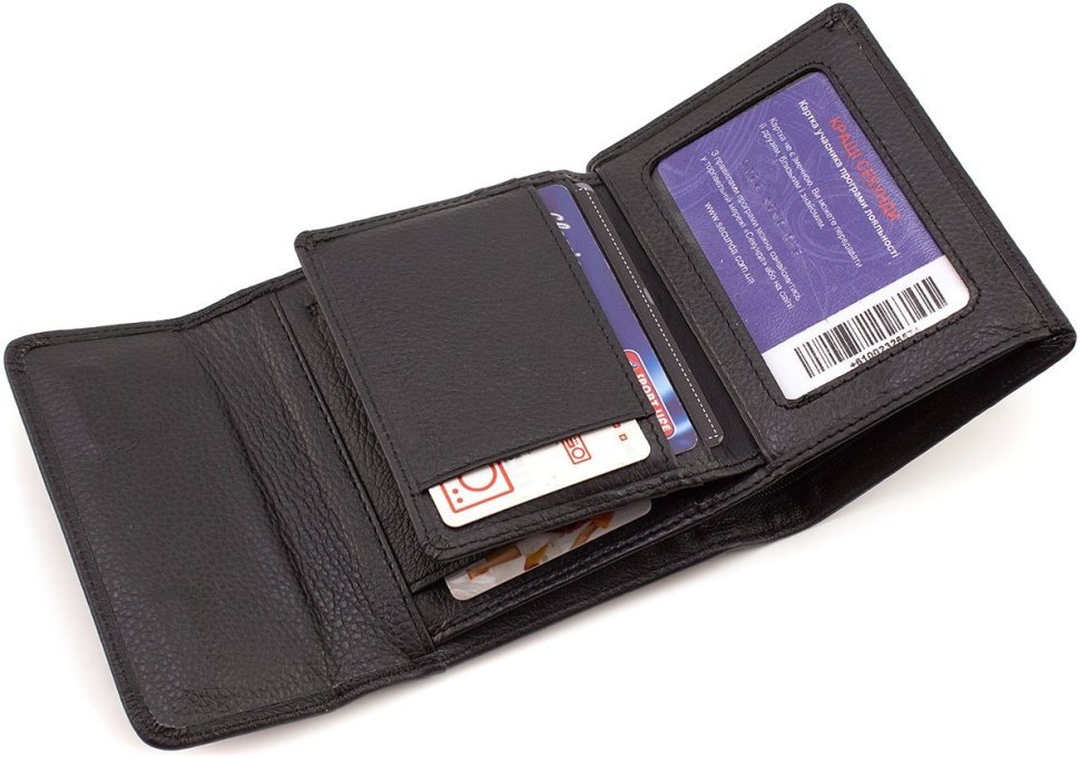 Жіночий гаманець із фактурної шкіри чорного кольору з фіксацією на магніт ST Leather 1767289