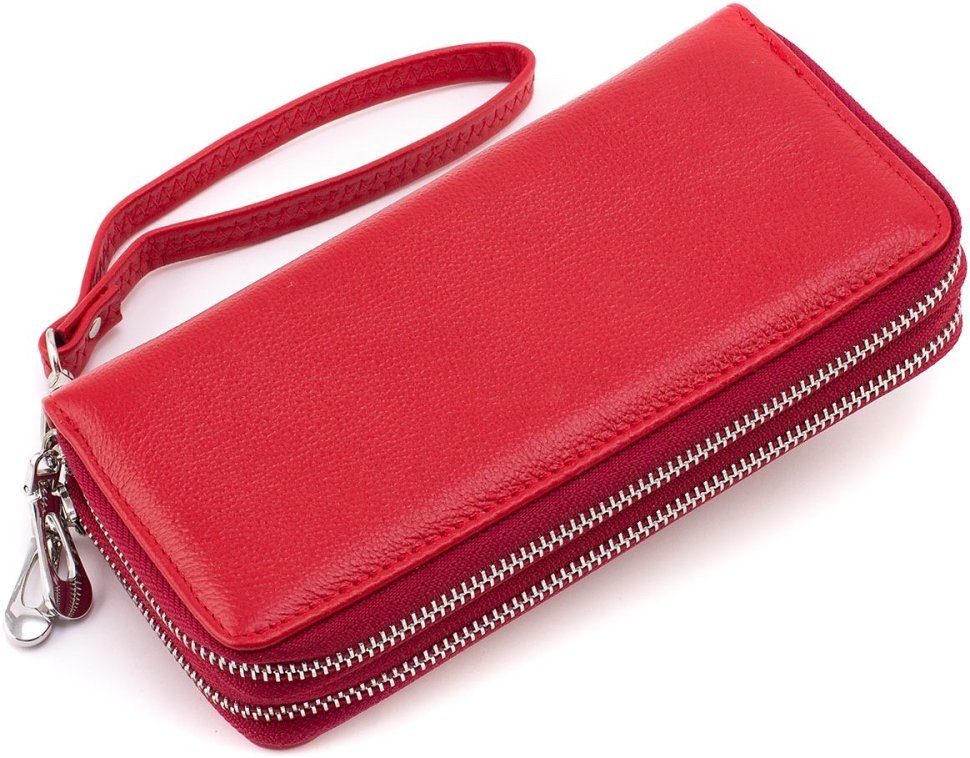 Червоний жіночий гаманець із натуральної шкіри на дві блискавки ST Leather 1767389