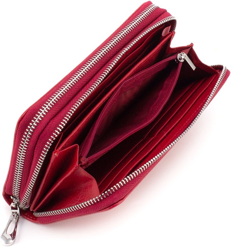 Красный женский кошелек из натуральной кожи на две молнии ST Leather 1767389