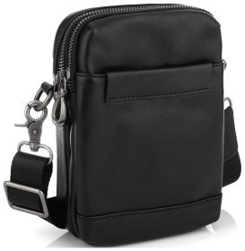 Миниатюрная мужская сумка на плечо из натуральной кожи в классическом черном цвете Tiding Bag 77489