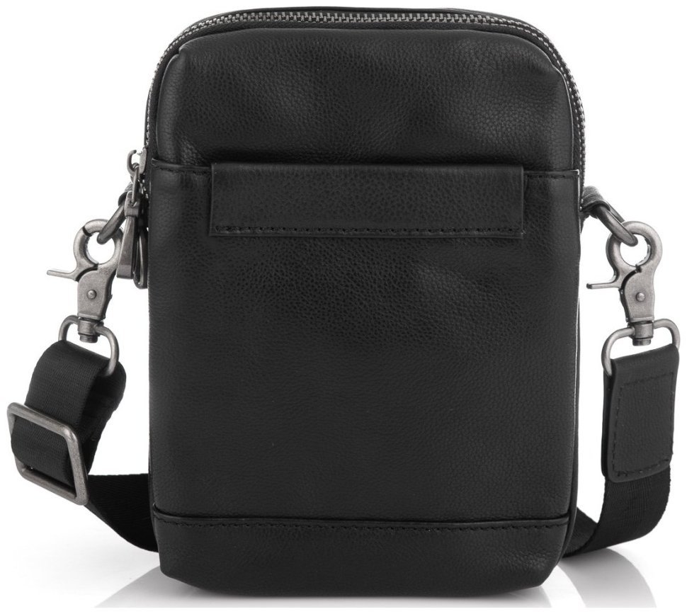 Миниатюрная мужская сумка на плечо из натуральной кожи в классическом черном цвете Tiding Bag 77489