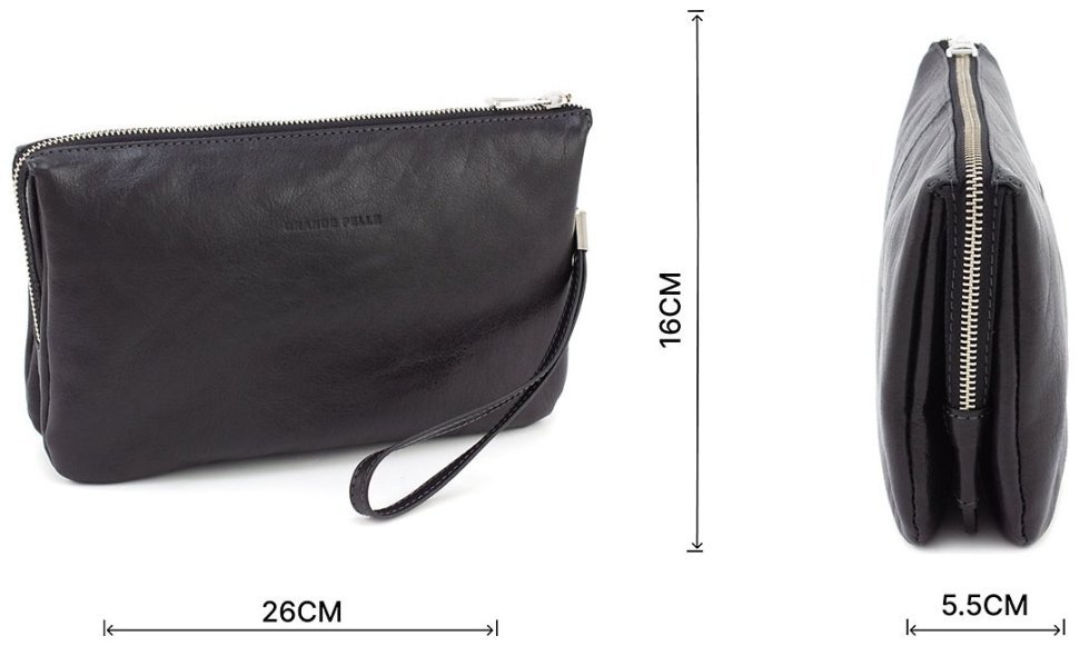 Черный клатч из натуральной высококачественной кожи с кистевым ремешком Grande Pelle 67789 modnotak фото №3