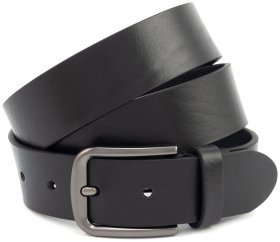 Мужской ремень из итальянской кожи с классической пряжкой Gherardini 40585 черного цвета