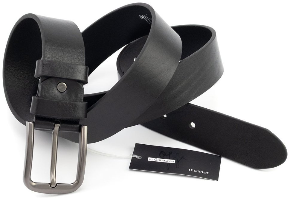 Мужской ремень из итальянской кожи с классической пряжкой Gherardini 40585 черного цвета modnotak фото №4
