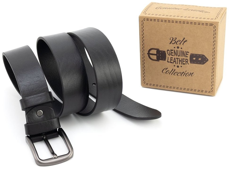Мужской ремень из итальянской кожи с классической пряжкой Gherardini 40585 черного цвета modnotak фото №5