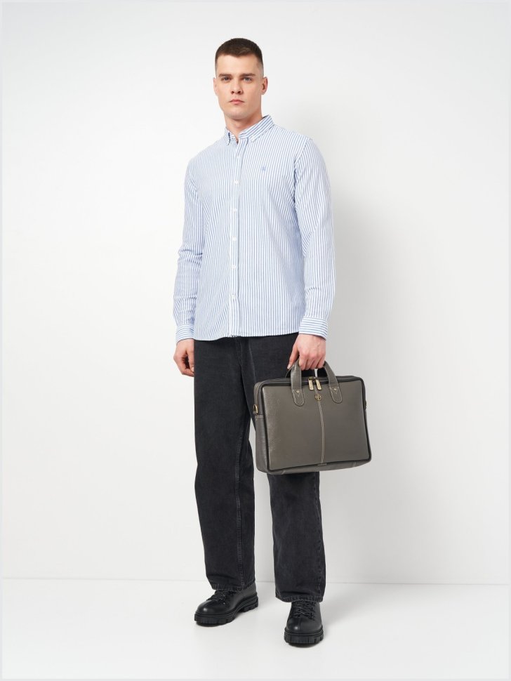 Мужская кожаная сумка через плечо для ноутбука до 13"  Hammonds Flycatcher LB105 серого цвета 107989 modnotak фото №8