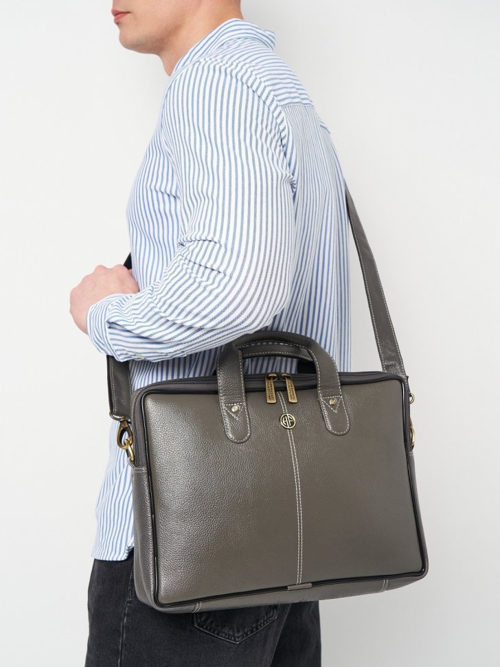 Мужская кожаная сумка через плечо для ноутбука до 13"  Hammonds Flycatcher LB105 серого цвета 107989 modnotak фото №9