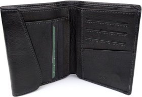 ﻿Мужское черное портмоне среднего размера из натуральной зернистой кожи на магните MD Leather (21547)