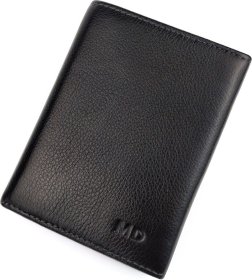 ﻿Чоловічий чорний портмоне середнього розміру з натуральної зернистої шкіри на магніті MD Leather (21547)