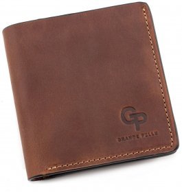 Чоловічий шкіряний коричневий гаманець вінтажного стилю Grande Pelle (13061)
