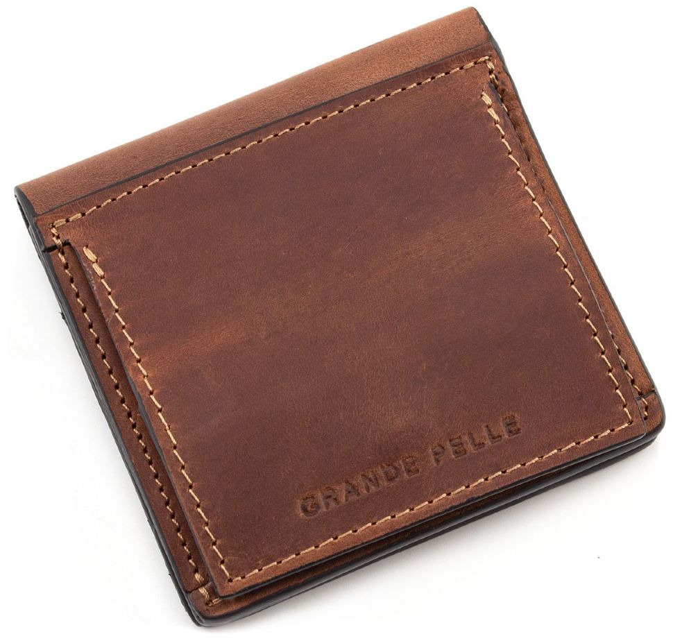 Чоловічий шкіряний коричневий гаманець вінтажного стилю Grande Pelle (13061)