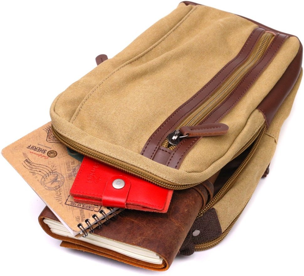 Текстильна чоловіча сумка через плече пісочного кольору Vintage 2422194