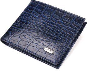 Мужское портмоне синего цвета из натуральной кожи с тиснением под крокодила CANPELLINI (2421580)