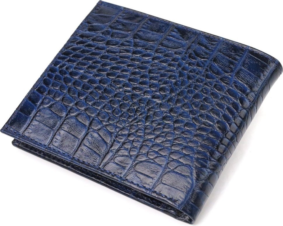Чоловічий портмоне синього кольору з натуральної шкіри з тисненням під крокодила CANPELLINI (2421580)