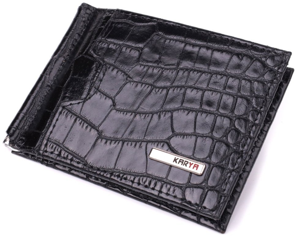Елегантний чоловічий затискач для купюр із фактурної шкіри з тисненням під крокодила KARYA 2422886 Чорний фото №1 Елегантний чоловічий затискач для купюр із фактурної шкіри з тисненням під крокодила KARYA 2422886 Чорний modnotak фото №1