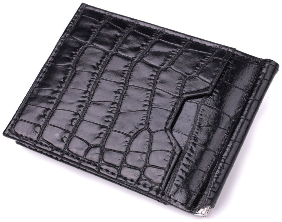 Елегантний чоловічий затискач для купюр із фактурної шкіри з тисненням під крокодила KARYA 2422886 Чорний фото №2 Елегантний чоловічий затискач для купюр із фактурної шкіри з тисненням під крокодила KARYA 2422886 Чорний modnotak фото №2