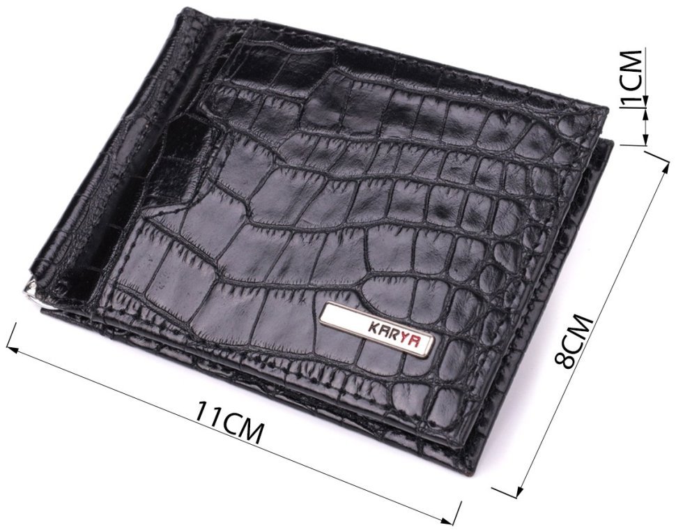 Елегантний чоловічий затискач для купюр із фактурної шкіри з тисненням під крокодила KARYA 2422886 Чорний фото №3 Елегантний чоловічий затискач для купюр із фактурної шкіри з тисненням під крокодила KARYA 2422886 Чорний modnotak фото №3