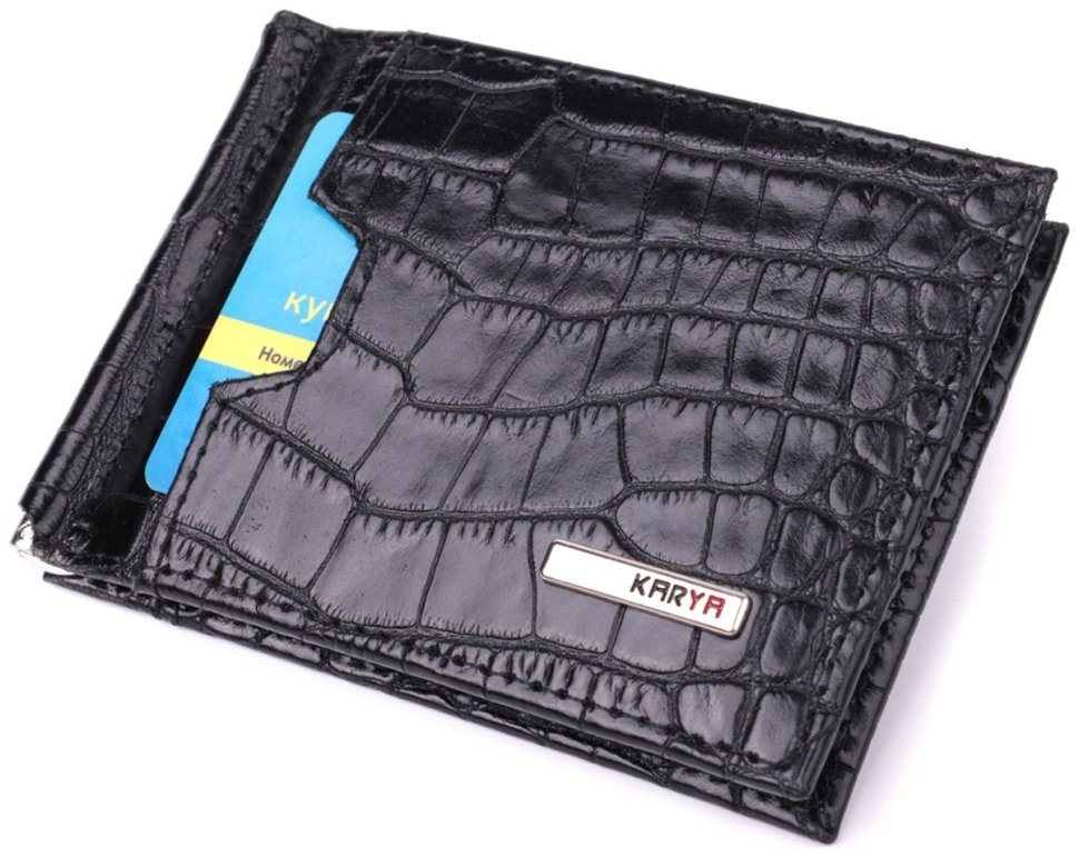 Елегантний чоловічий затискач для купюр із фактурної шкіри з тисненням під крокодила KARYA 2422886 Чорний фото №5 Елегантний чоловічий затискач для купюр із фактурної шкіри з тисненням під крокодила KARYA 2422886 Чорний modnotak фото №5