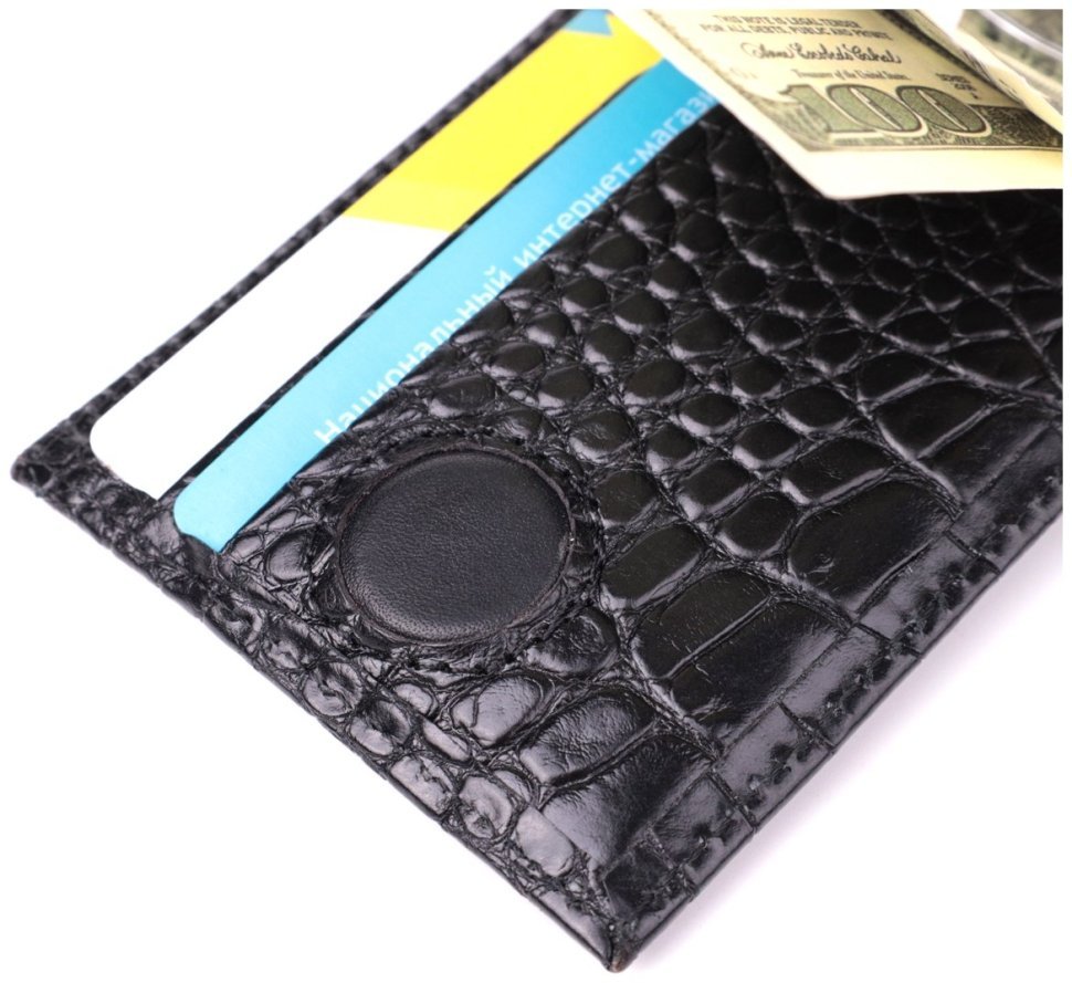 Елегантний чоловічий затискач для купюр із фактурної шкіри з тисненням під крокодила KARYA 2422886 Чорний фото №8 Елегантний чоловічий затискач для купюр із фактурної шкіри з тисненням під крокодила KARYA 2422886 Чорний modnotak фото №8