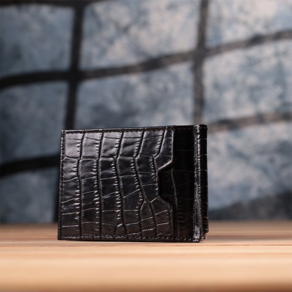 Елегантний чоловічий затискач для купюр із фактурної шкіри з тисненням під крокодила KARYA 2422886 Чорний фото №10 Елегантний чоловічий затискач для купюр із фактурної шкіри з тисненням під крокодила KARYA 2422886 Чорний modnotak фото №10