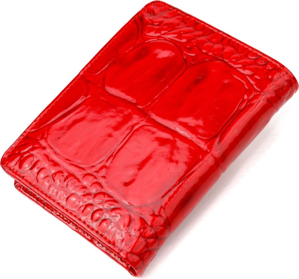 Лакированный вертикальный женский кошелек из натуральной красной кожи с тиснением под крокодила CANPELLINI (2421681)