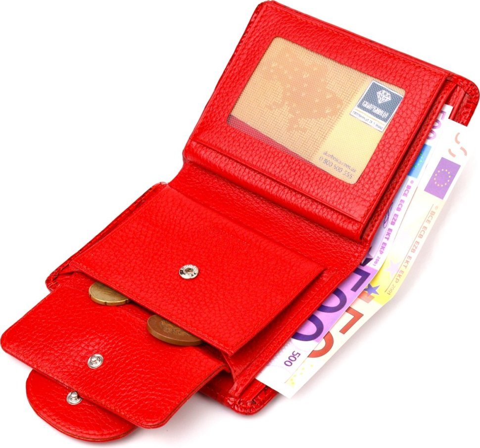 Лакований вертикальний жіночий гаманець із натуральної червоної шкіри з тисненням під крокодила CANPELLINI (2421681)