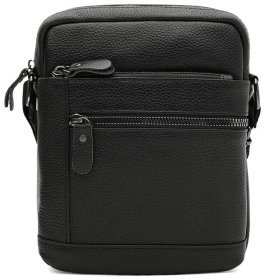 Повсякденна чоловіча сумка планшет із фактурної шкіри з плечовим ременем Borsa Leather 108889 чорна