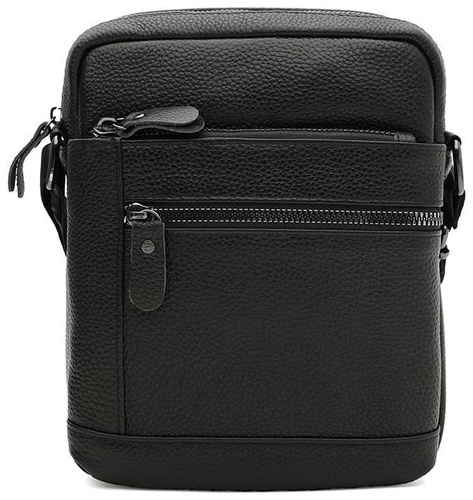 Повседневная мужская сумка планшет из фактурной кожи с плечевым ремнем Borsa Leather 108889 черная modnotak фото №1