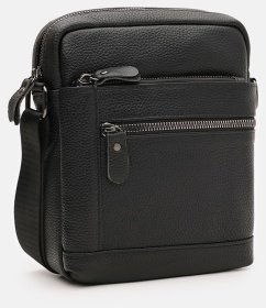 Повсякденна чоловіча сумка планшет із фактурної шкіри з плечовим ременем Borsa Leather 108889 чорна