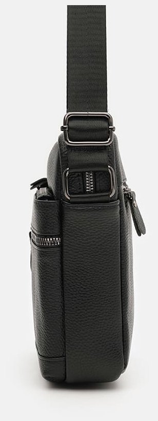Повседневная мужская сумка планшет из фактурной кожи с плечевым ремнем Borsa Leather 108889 черная modnotak фото №4