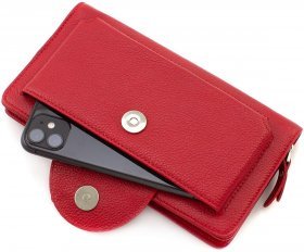Жіночий гаманець-клатч із якісної шкіри червоного кольору на зап'ясті KARYA (19596) - 2