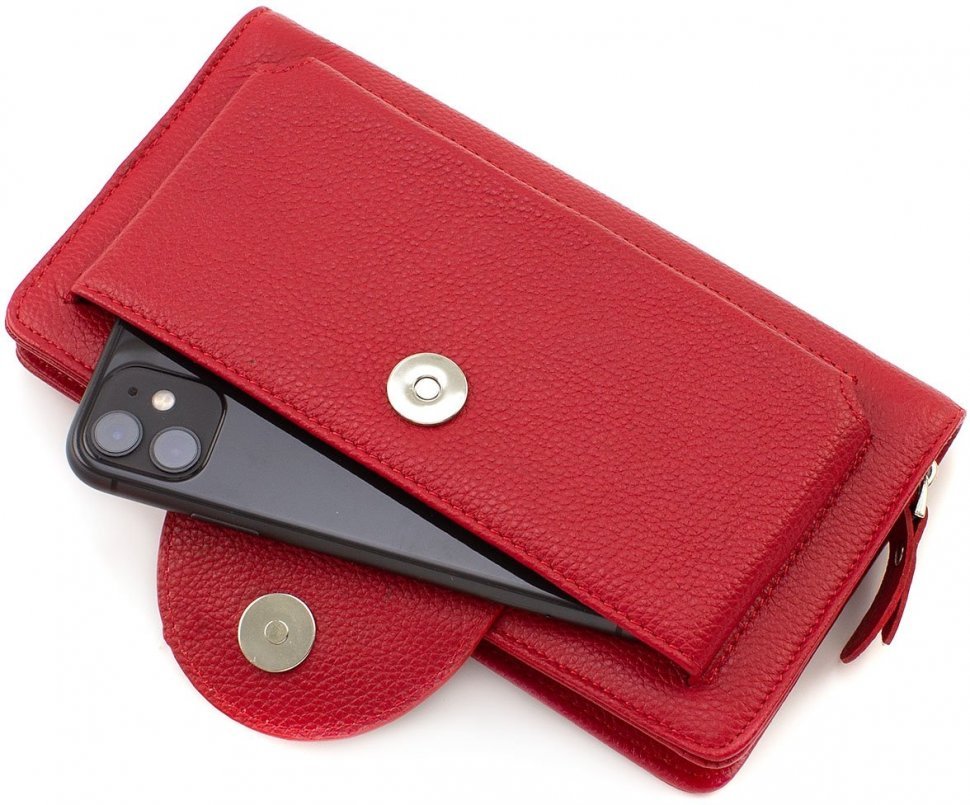 Жіночий гаманець-клатч із якісної шкіри червоного кольору на зап'ясті KARYA (19596)
